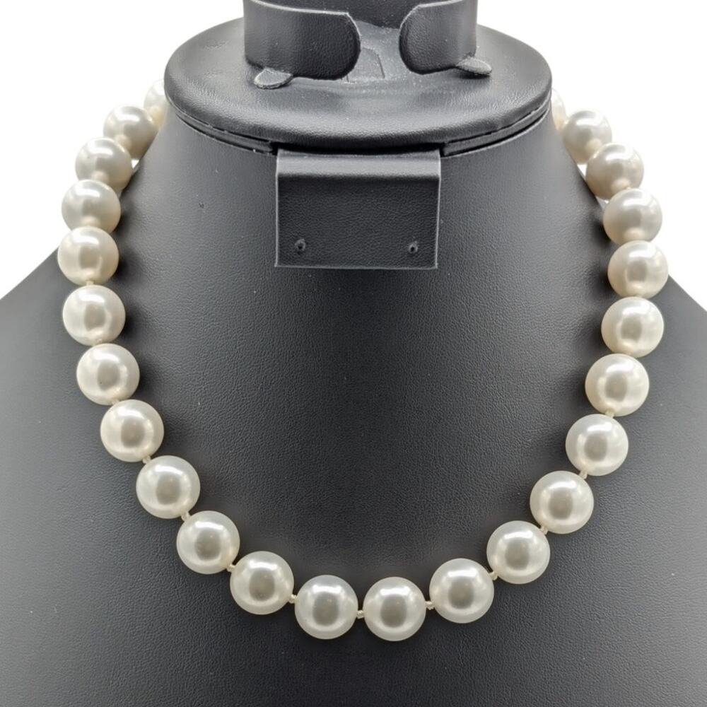 Vintage 19mm Glass Faux Pearl Knotted Choker Hook Clasp 18"-19.25" Necklace